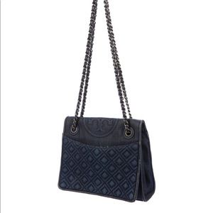 Tory Burch Fleming Quilted Denim Flap Bag